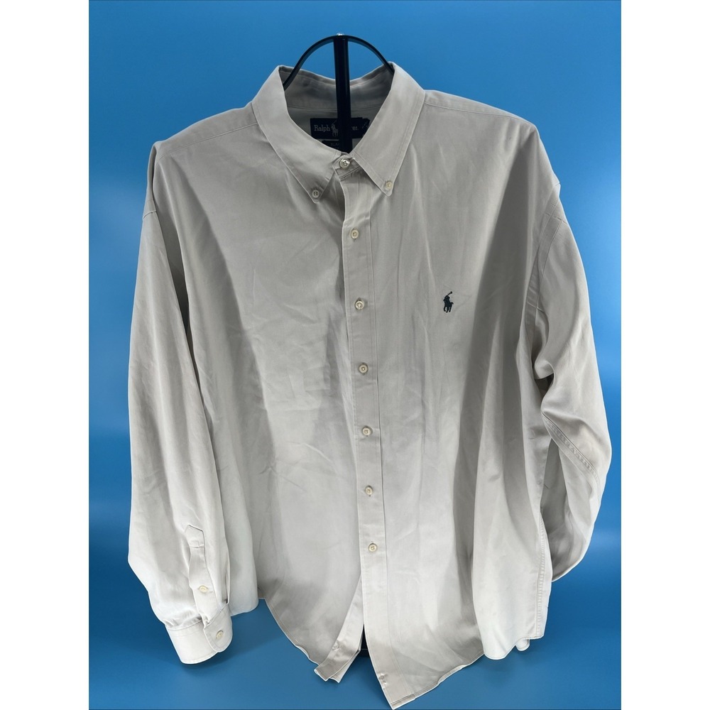 VTG 90s Ralph Lauren Blake Button Up Shirt Men's XXL Solid Off White‎ Cotton - Picture 2 of 10